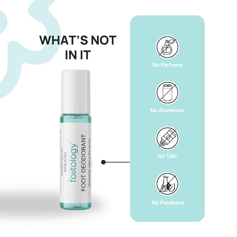 MyFootology foot deodorant formulated without perfume, aluminum, talc, or parabens