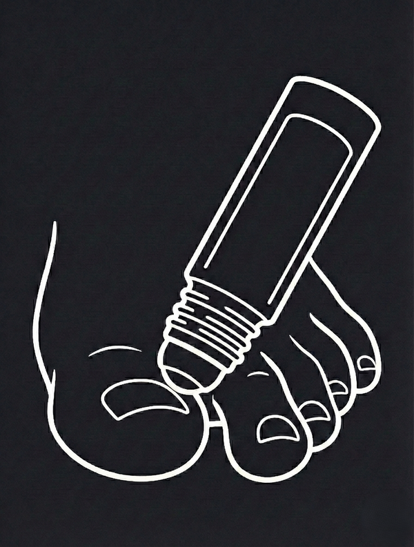 Footology roll-on applied between toes