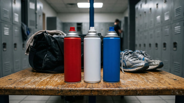 Athlete's foot sprays on a locker room bench