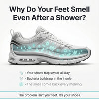 Infographic showing how bacteria builds up inside shoes causing shoe odor over time