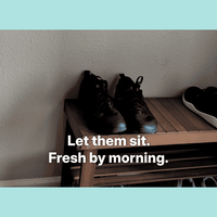 Shoes resting on a rack after spraying with MyFootology shoe spray