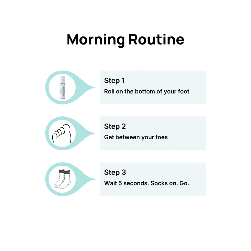 Morning foot care routine - roll on, wait 5 seconds, socks on
