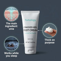 Cracked Heel Foot Cream: main ingredient urea, thick on purpose, works while you sleep