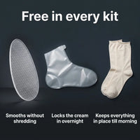 Free in every Heel Reset Kit: glass foot file, overnight foot wraps and cotton spa socks