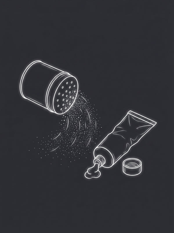 Foot powder spilling and cream tube
