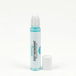 footology Foot Deodorant Roll-On with cap removed showing the rollerball applicator. Slim glass bottle and white screw cap on white background