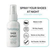 footology Shoe Spray trust badges including Made in USA Charlotte NC, targeted odor neutralizer, no residue