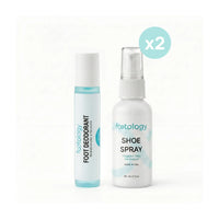 Footology Foot Reset Kit 2-pack. Two months supply of roll-on foot deodorant and shoe spray