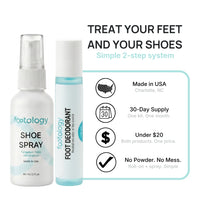Treat your feet and your shoes. Simple 2-step system. Made in USA Charlotte NC, 30-day supply, under 20 dollars, no powder no mess