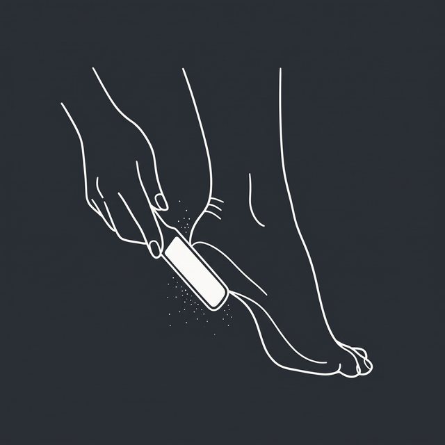 Filing the rough skin on a dry heel with the glass foot file