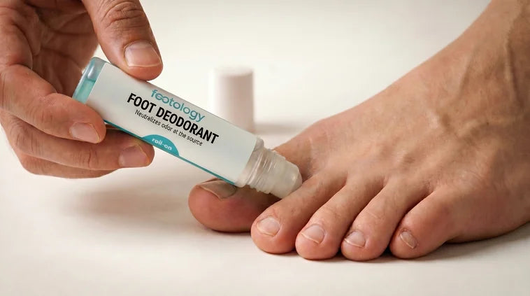 MyFootology Roll-On applied between the toes